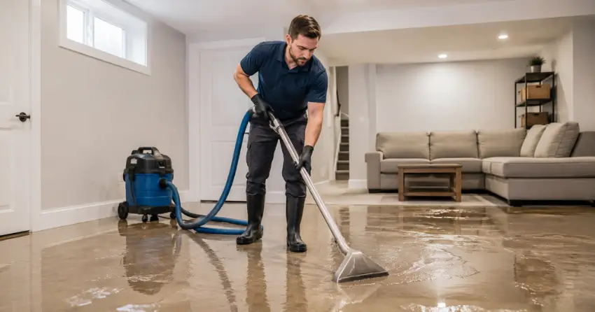 emergency water removal technician extracting standing water in Ajax