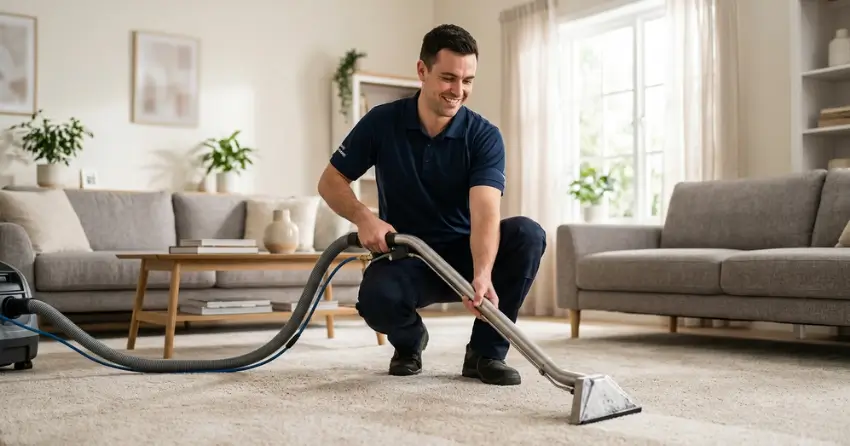 fast-dry carpet cleaning technician working in residential home Ajax