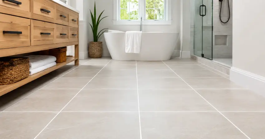 grout line brightening before and after on bathroom floor tile in Ajax