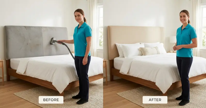 before and after headboard cleaning results in Ajax