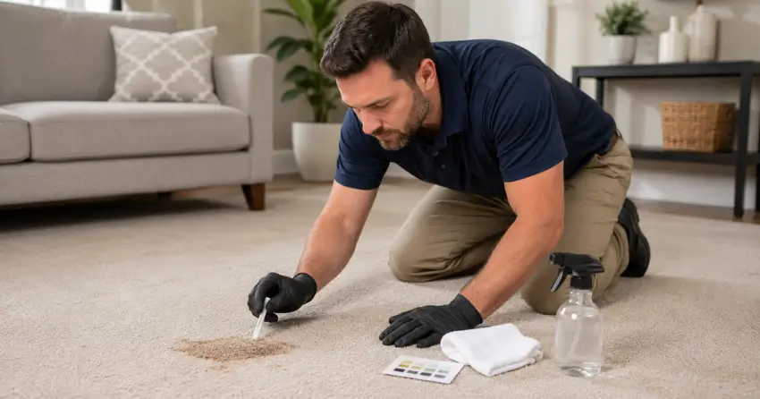 Spot Treatment Ajax technician identifying a stain type
