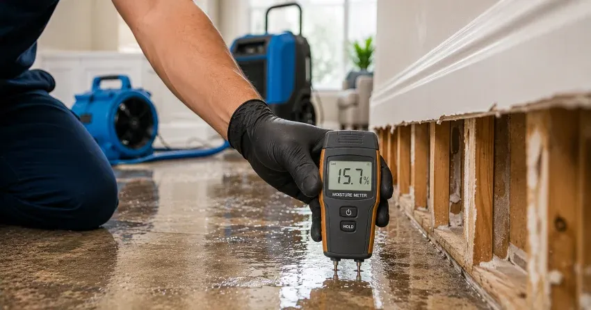 moisture meter reading during water extraction assessment