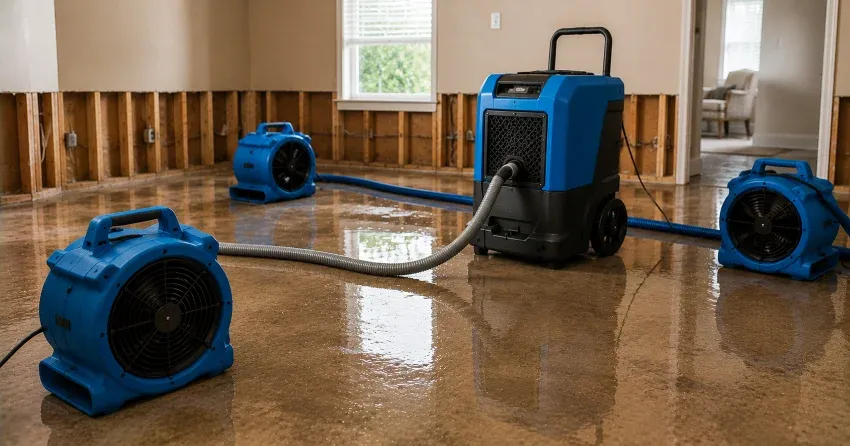 water damage restoration drying equipment setup in Ajax