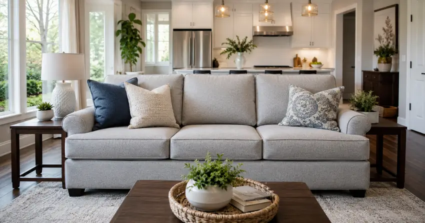 freshly deodorized fabric sofa in Ajax living room